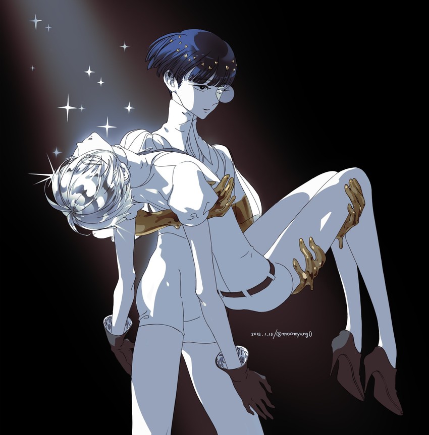 phosphophyllite and antarcticite (houseki no kuni) drawn by mumyeong_teulol