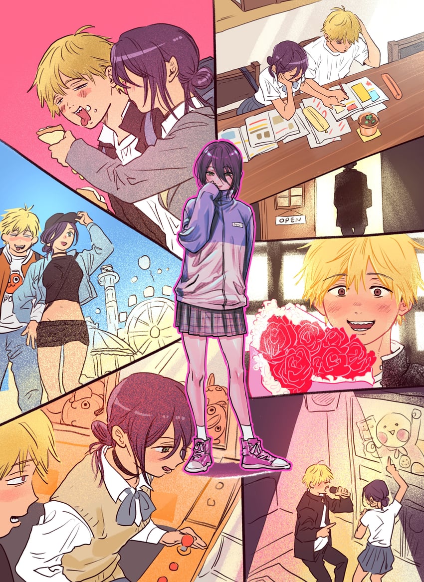 denji, reze, and pochita (chainsaw man) drawn by golmogsuigdang_pg_(52penguin52)
