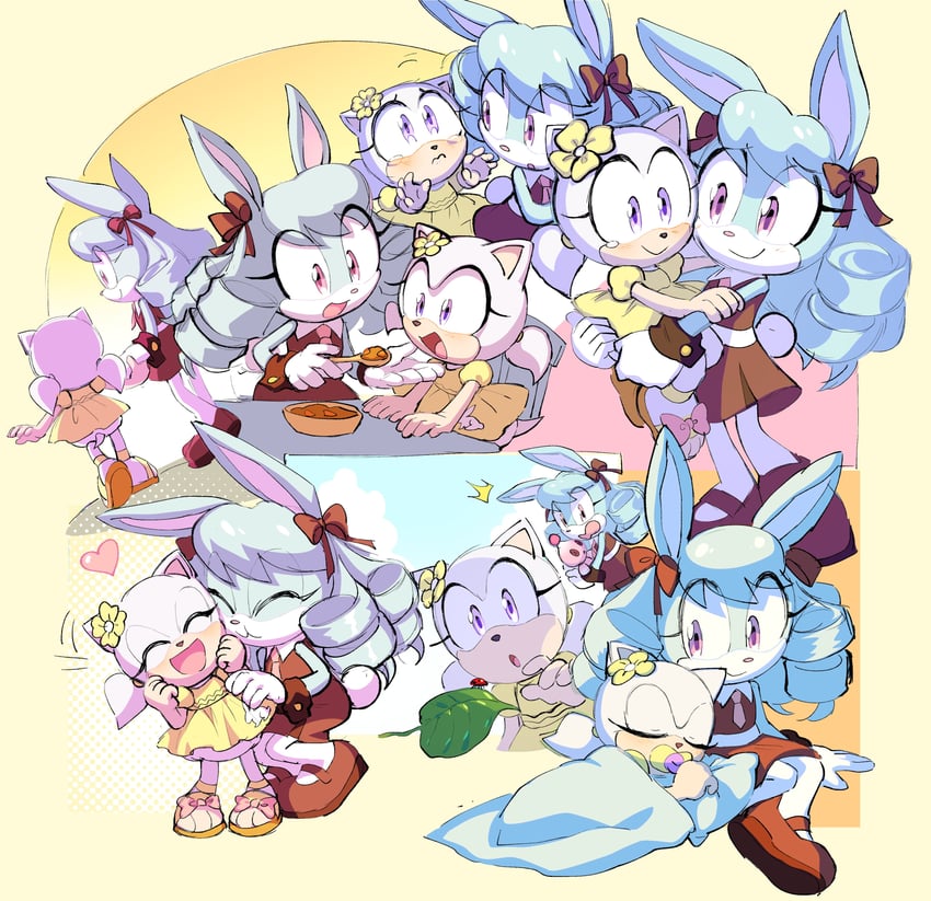 neutral chao, anya the rabbit, and aura the hedgehog (original and 1 more) drawn by drawloverlala