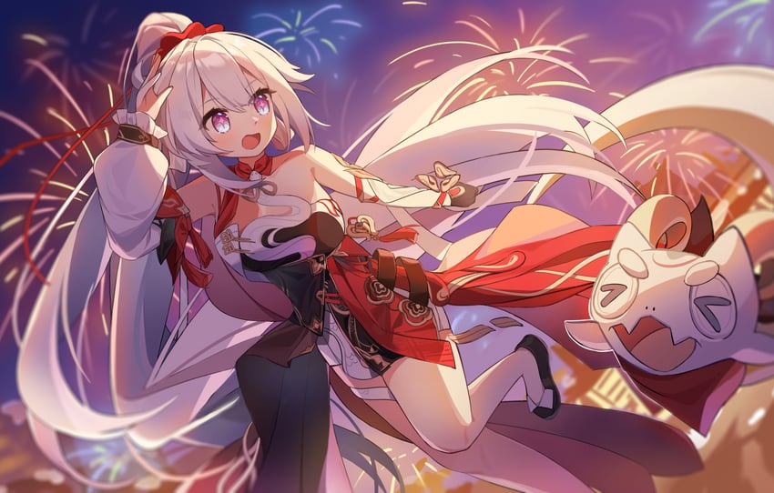 kiana kaslana and rice cake (honkai and 1 more) drawn by mogu_kinoko