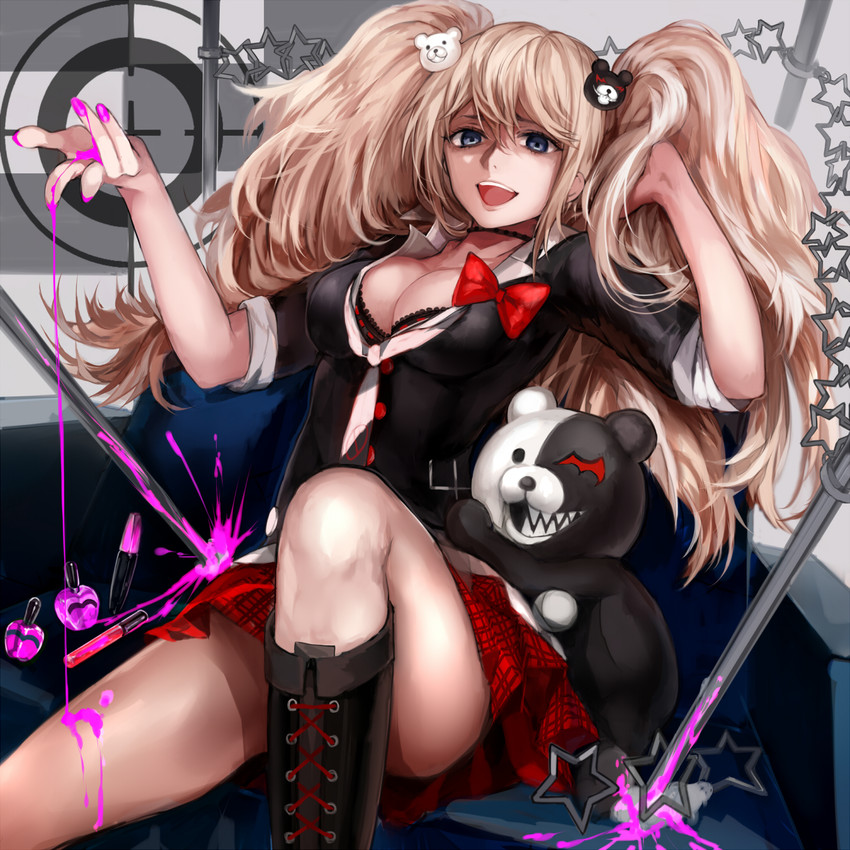 enoshima junko and monokuma (danganronpa and 1 more) drawn by tcb
