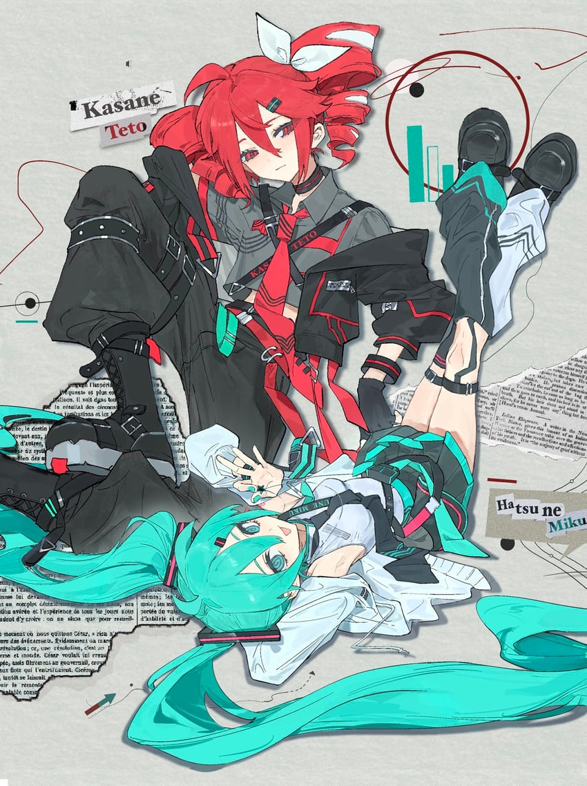 hatsune miku and kasane teto (vocaloid and 3 more) drawn by kaiaik_(zheliakaina)