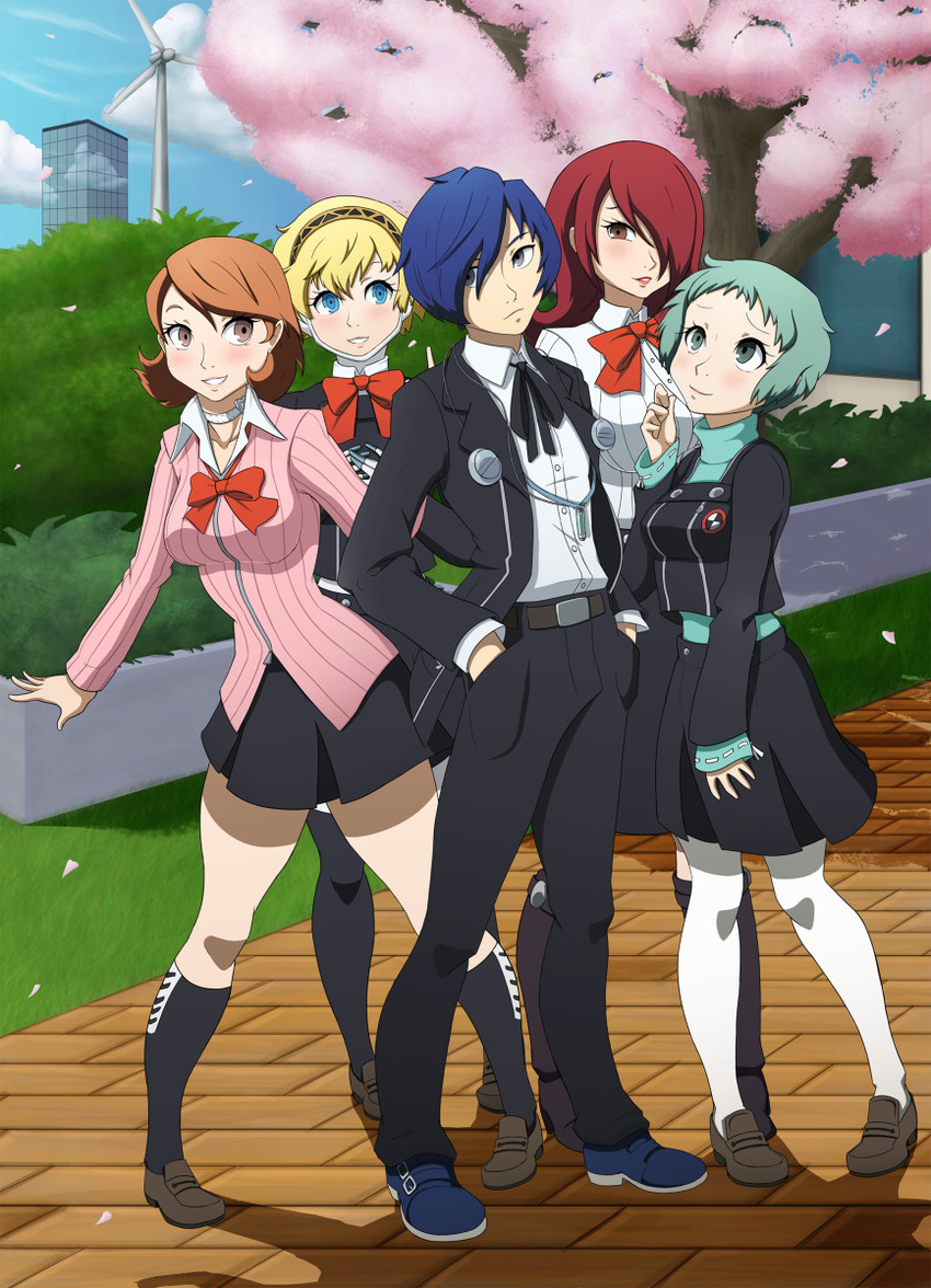 yuuki makoto, aigis, takeba yukari, kirijou mitsuru, and yamagishi fuuka (persona and 1 more)