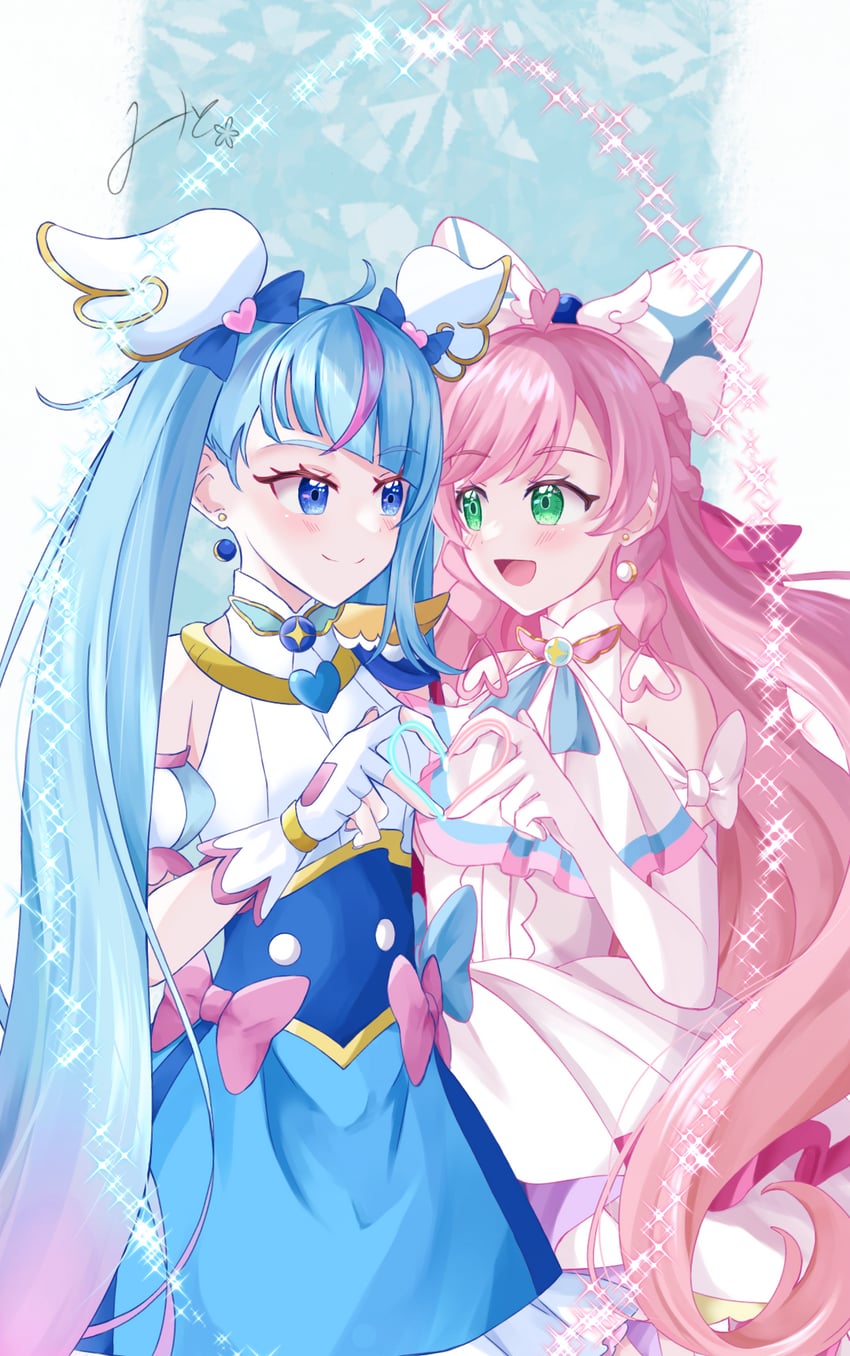 sora harewataru, nijigaoka mashiro, cure sky, and cure prism (precure and 1 more) drawn by mito_(fate)