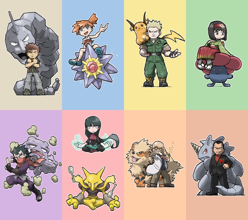 misty, sabrina, erika, raichu, arcanine, and 10 more (pokemon and 1 more) drawn by blacknirrow and starme