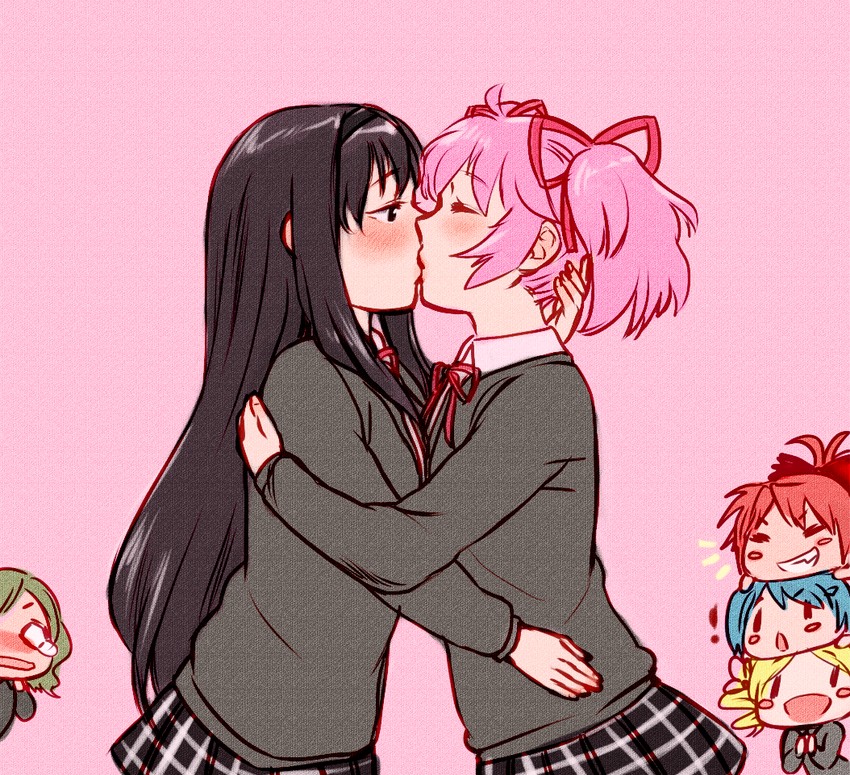 akemi homura, kaname madoka, miki sayaka, sakura kyoko, tomoe mami, and 1 more (mahou shoujo madoka magica) drawn by roarke_(lavenderincubus)