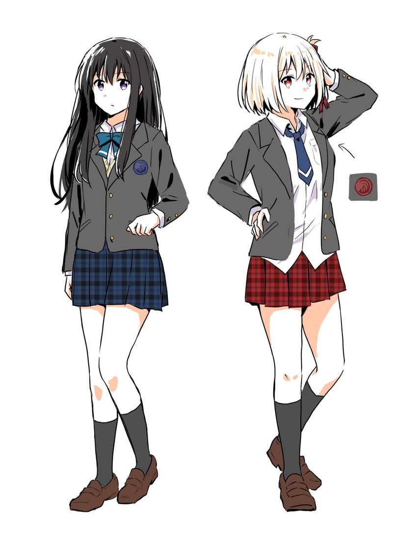 nishikigi chisato and inoue takina (lycoris recoil) drawn by isumi