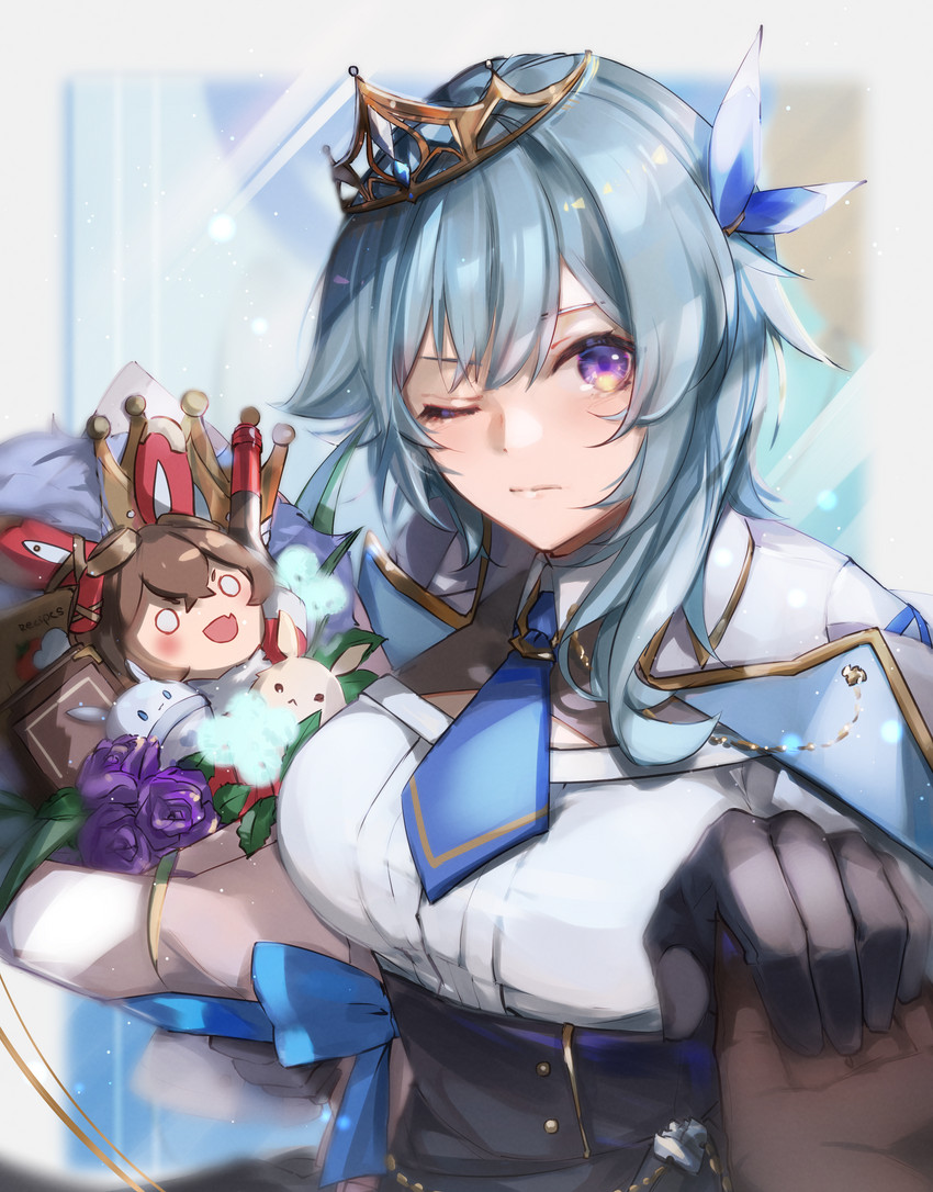 eula, dodoco, jumpy dumpty, and baron bunny (genshin impact) drawn by lyrie_luna