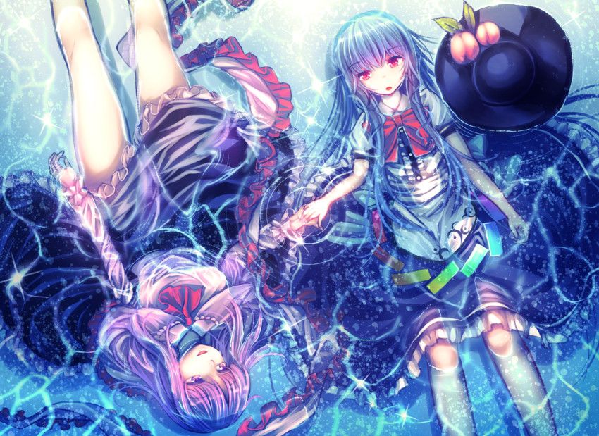 hinanawi tenshi and nagae iku (touhou) drawn by maru_daizu_(aqua6233)