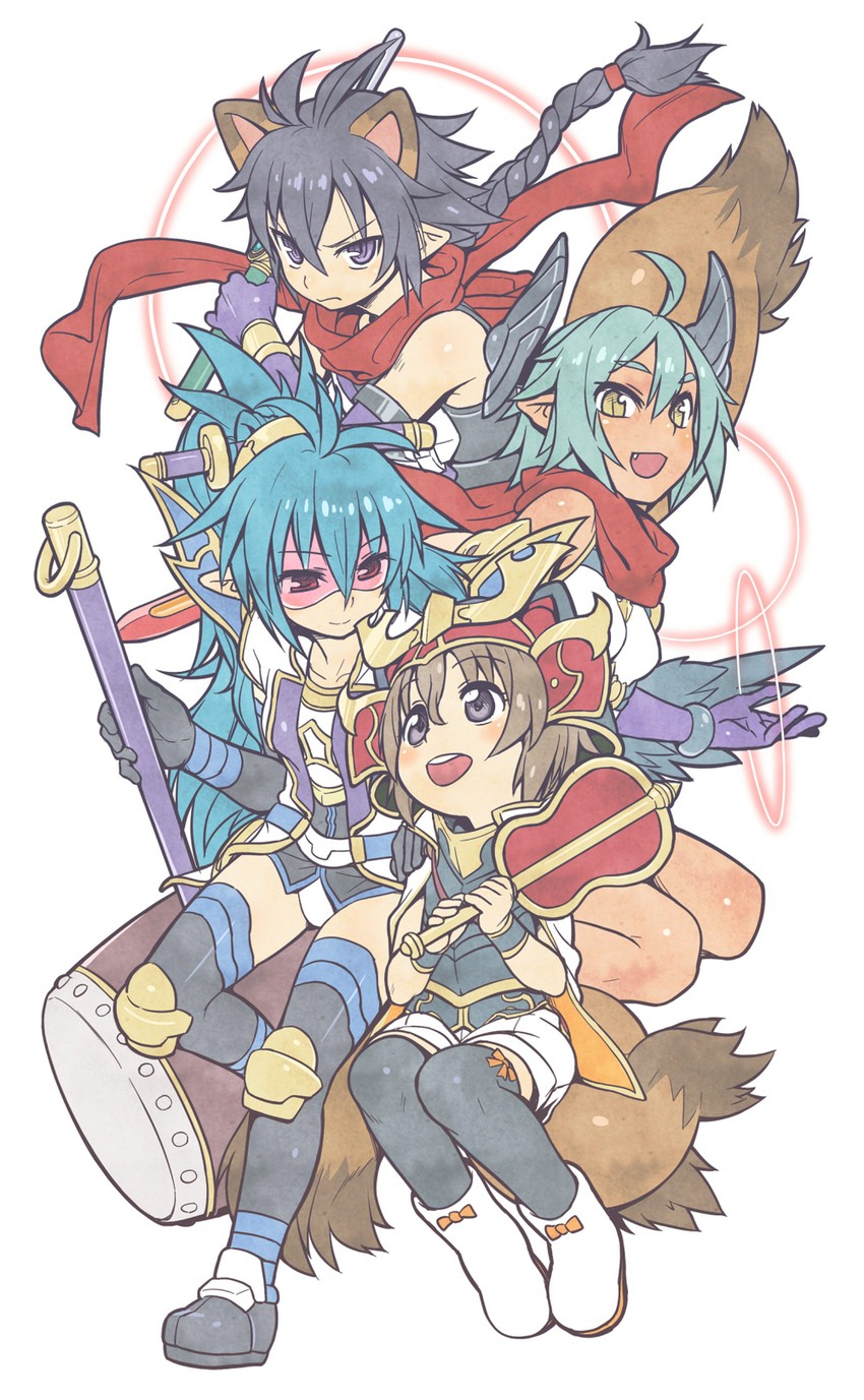 matsuhime mujina, magatsu, asagi, and ichihime moegi (shinrabanshou) drawn by aouma