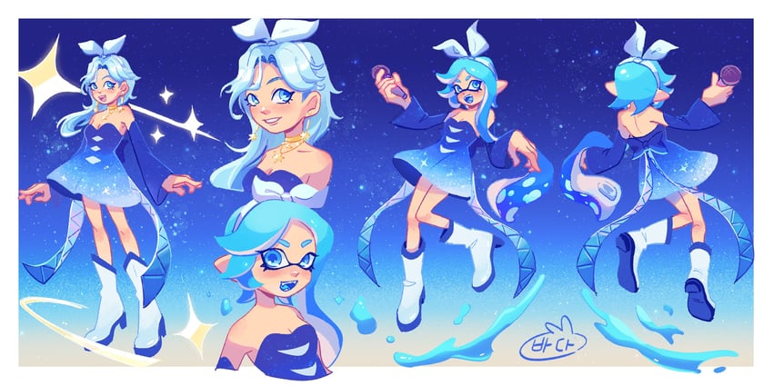 inkling player character and inkling girl (original and 2 more) drawn by tokkibada