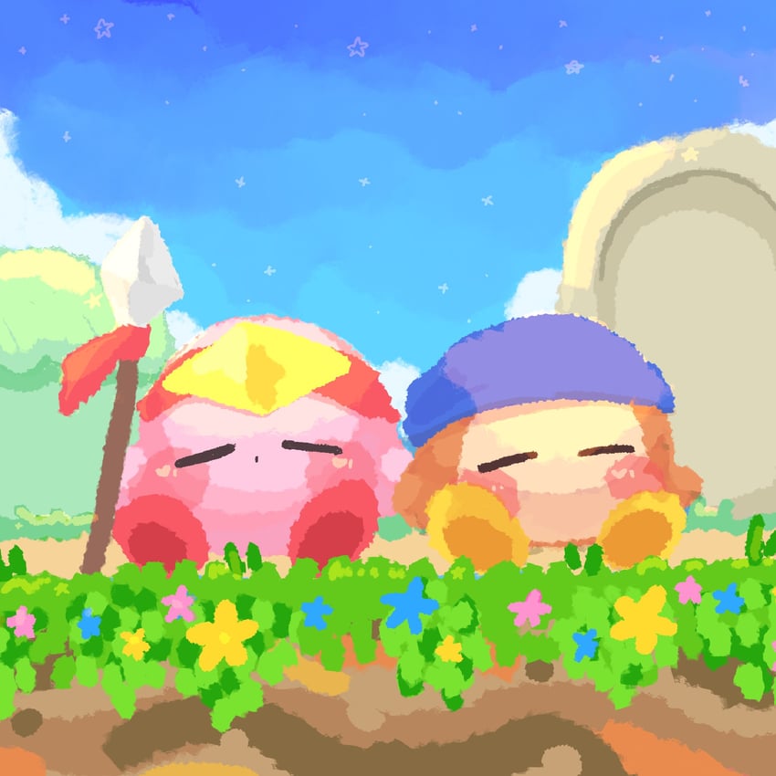 kirby, bandana waddle dee, and spear kirby (kirby) drawn by ankake_(kaigetu_kura)