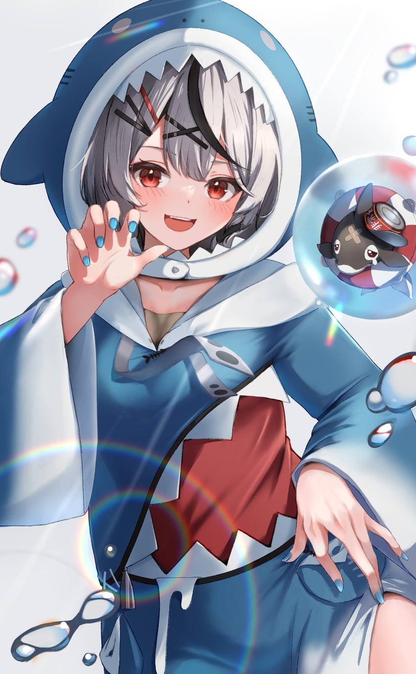 gawr gura, sakamata chloe, and inu (hololive and 1 more) drawn by saka_mikatsuki