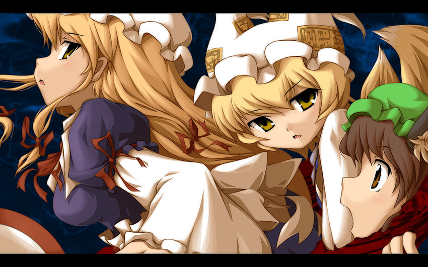 yakumo yukari, yakumo ran, and chen (touhou) drawn by fukaiton