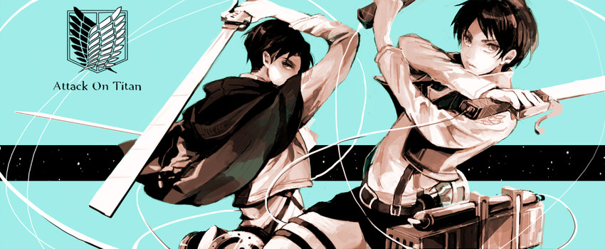 eren yeager and levi (shingeki no kyojin) drawn by kako1888