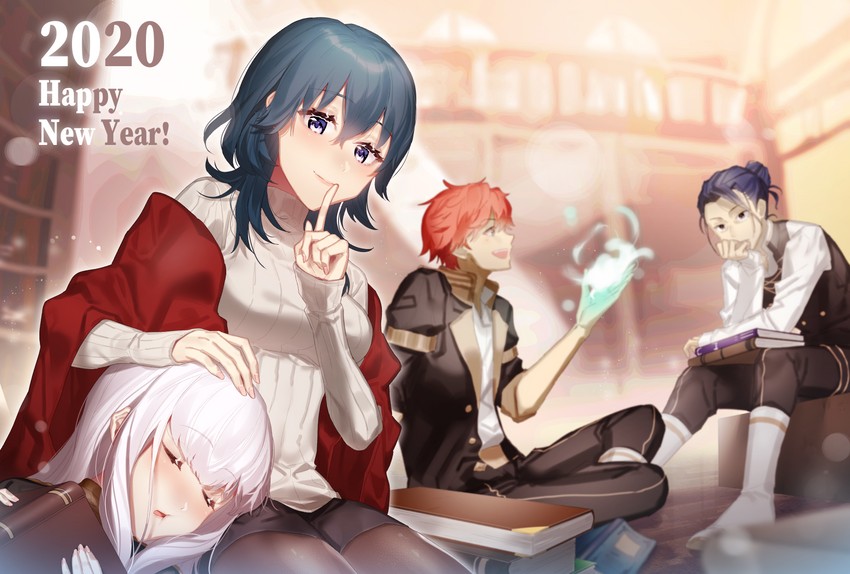 female byleth, lysithea von ordelia, sylvain jose gautier, and felix hugo fraldarius (fire emblem and 1 more) drawn by ichimonjikun2