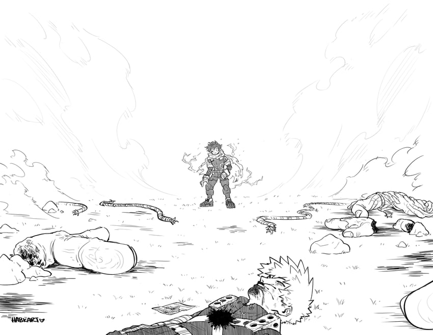 midoriya izuku and bakugou katsuki (boku no hero academia) drawn by habkart