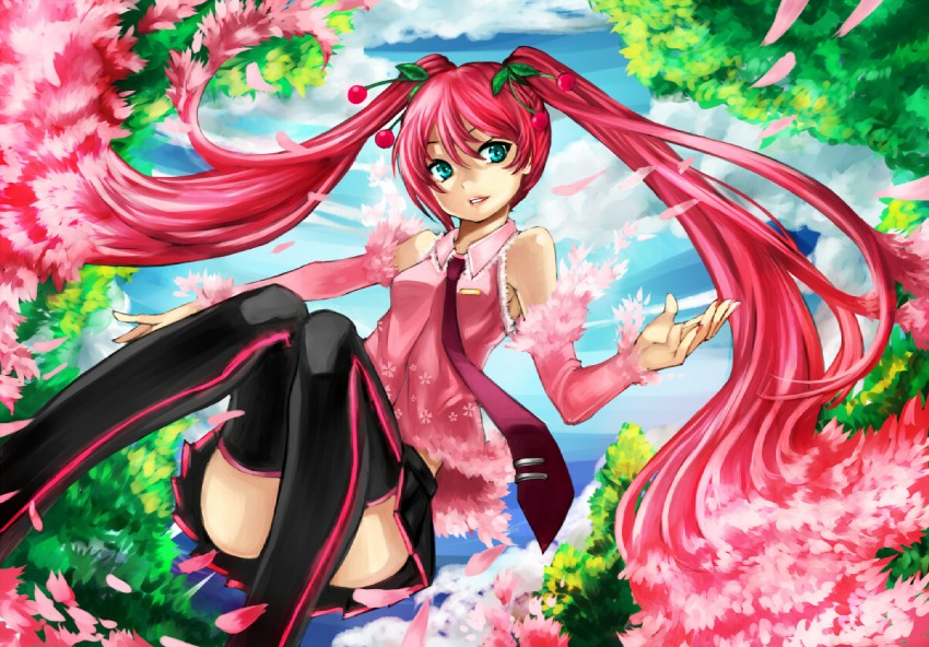 hatsune miku and sakura miku (vocaloid) drawn by eiji_(eiji)