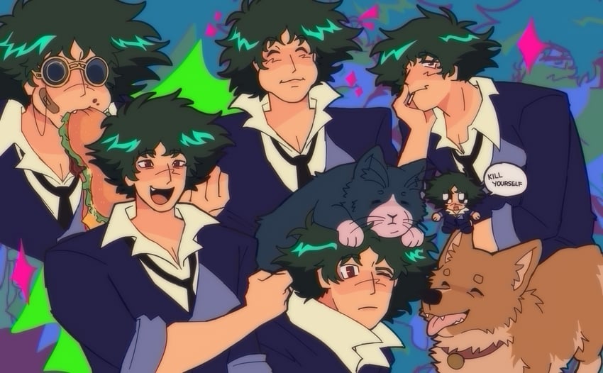 spike spiegel and ein (cowboy bebop) drawn by doctornology