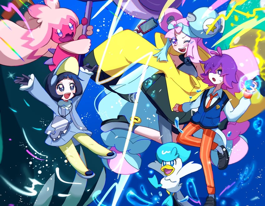 iono, magnemite, quaxly, poppy, dot, and 3 more (pokemon and 1 more) drawn by seiun_(hoshigumo_72)