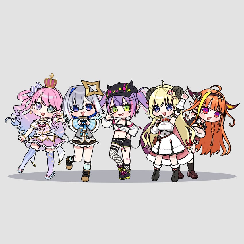 tokoyami towa, amane kanata, kiryu coco, tsunomaki watame, and himemori luna (hololive) drawn by atarashii_kimochi
