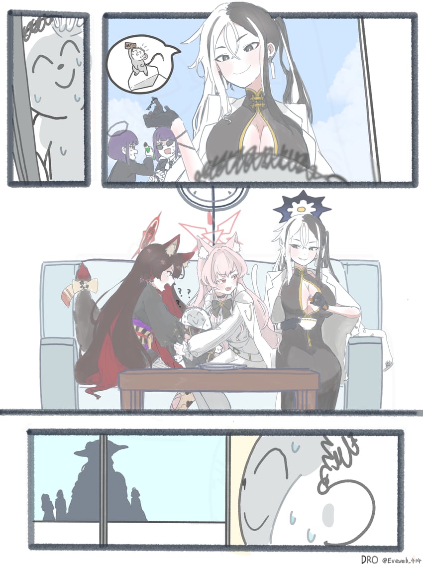 sensei, doodle sensei, wakamo, akira, kai, and 1 more (blue archive) drawn by dro_(eveveb_414)