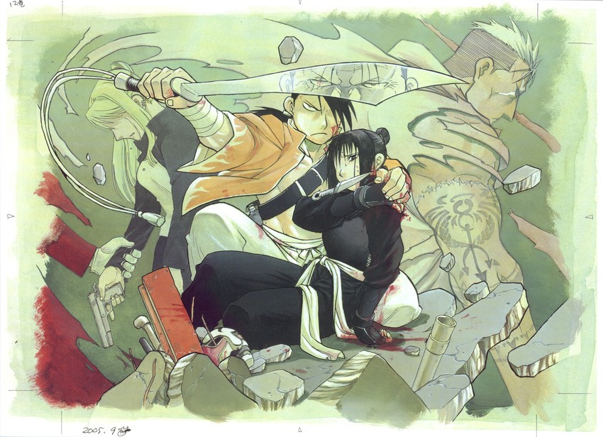 edward elric, winry rockbell, ling yao, king bradley, lan fan, and 2 more (fullmetal alchemist) drawn by arakawa_hiromu