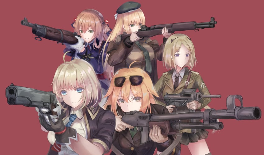 springfield, m1 garand, m1918, m1911, and m3 (girls' frontline) drawn by martinreaction