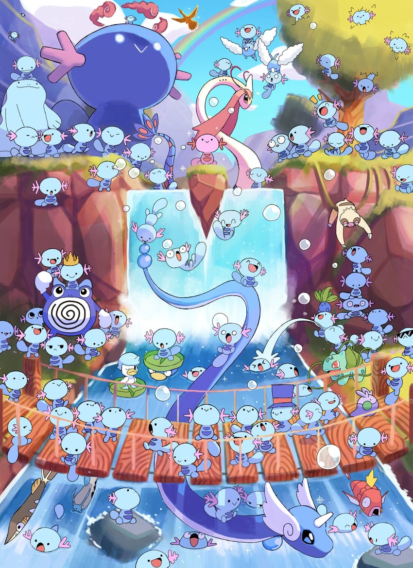 bulbasaur, milotic, quaxly, goomy, magikarp, and 11 more (pokemon) drawn by pauldrawsart