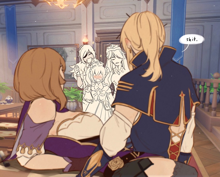 barbara, jean, kaeya, lisa, and rosaria (genshin impact) drawn by mamirato