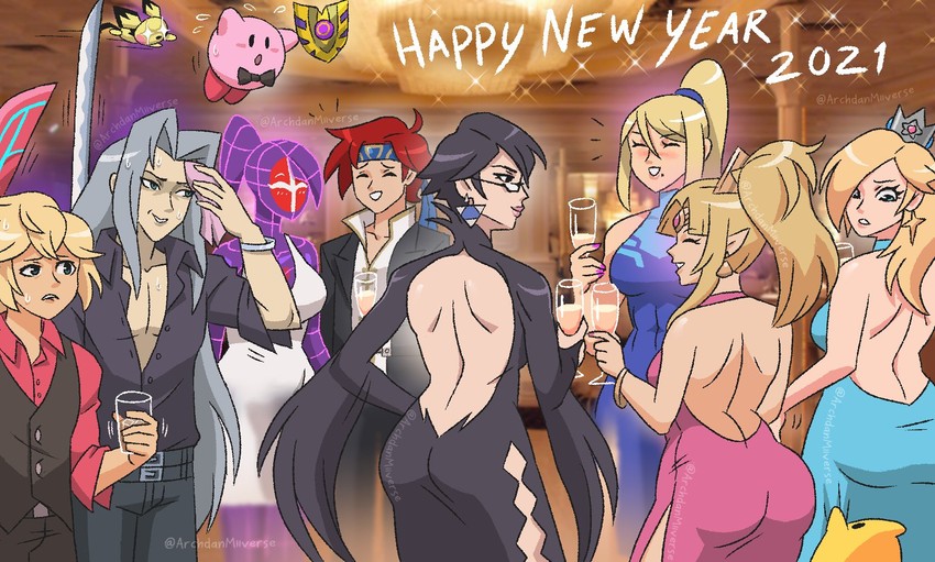princess zelda, kirby, samus aran, sephiroth, rosalina, and 6 more (pokemon and 13 more) drawn by archdan