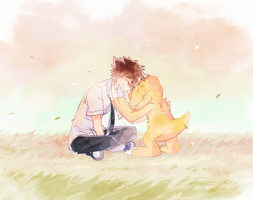 yagami taichi and agumon (digimon and 1 more) drawn by konagonana