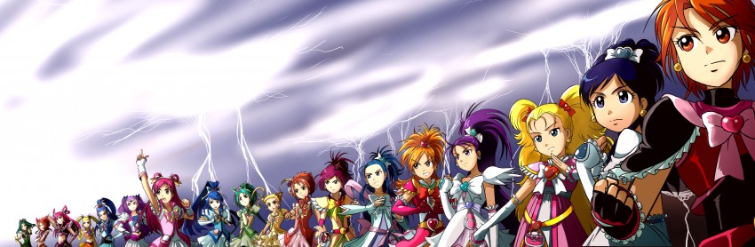 misumi nagisa, yukishiro honoka, cure black, yumehara nozomi, cure white, and 27 more (precure and 6 more) drawn by takaya_n