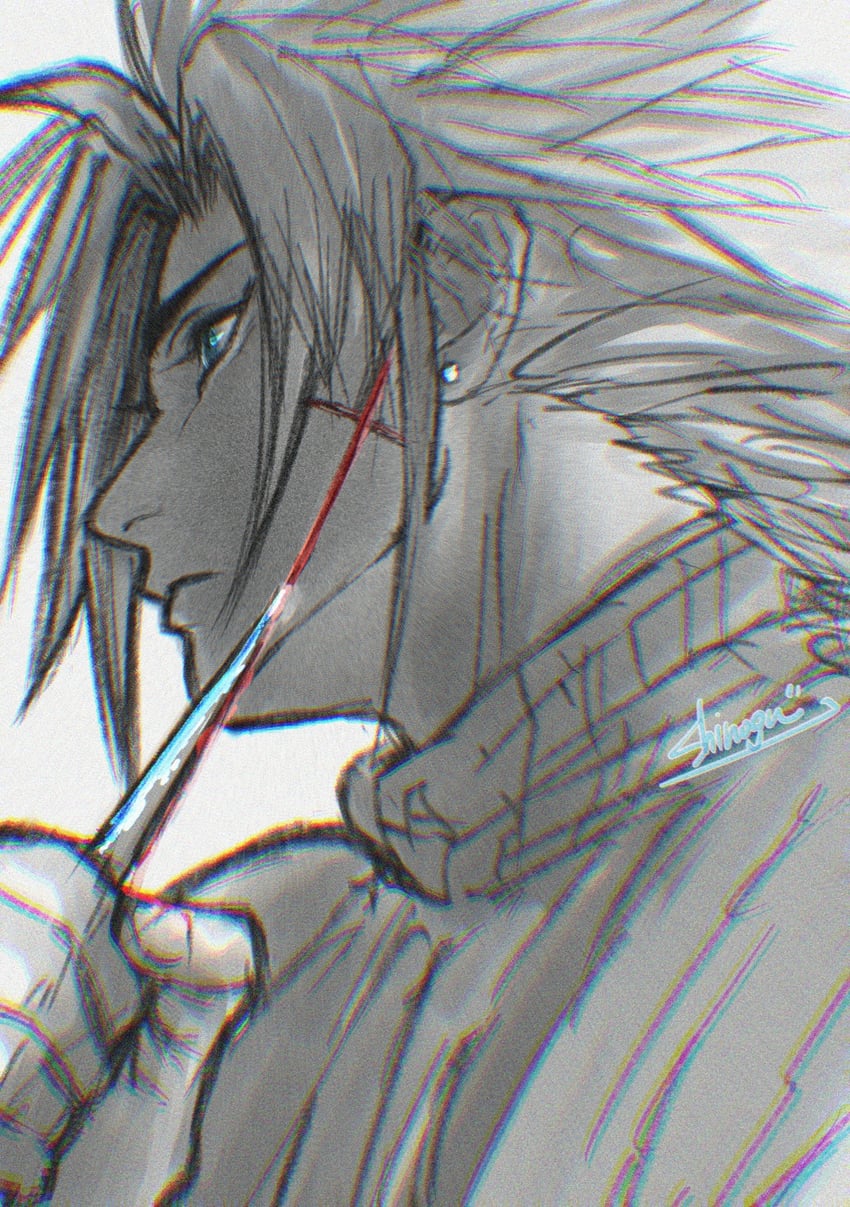 zack fair (final fantasy and 2 more) drawn by shinogu_r