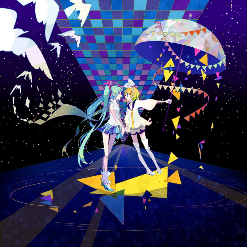 hatsune miku and kagamine rin (vocaloid) drawn by hako_(swimjelly)