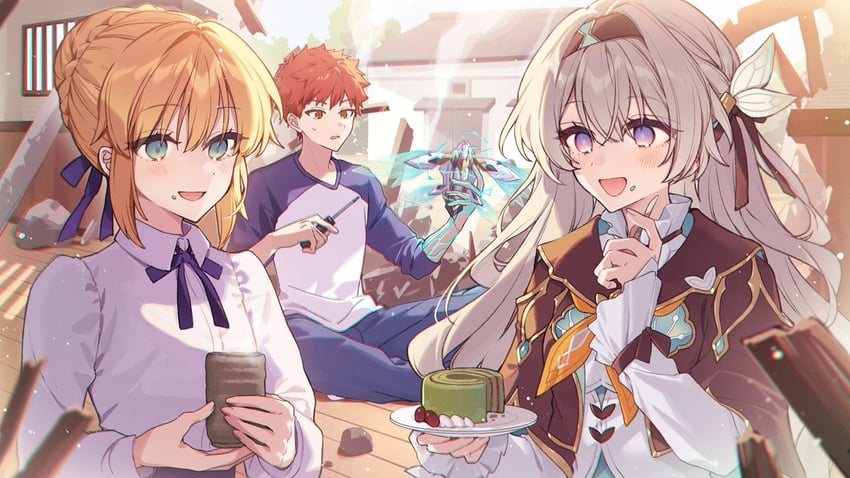 artoria pendragon, saber, firefly, and emiya shirou (fate and 3 more) drawn by hanagata