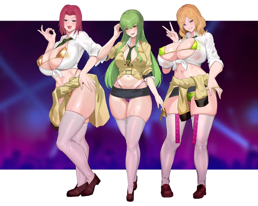 c.c., kouzuki kallen, and milly ashford (code geass) drawn by aji_(sakanaaj1)