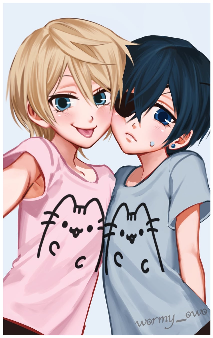 ciel phantomhive, alois trancy, and pusheen the cat (kuroshitsuji and 1 more) drawn by wormy_owo