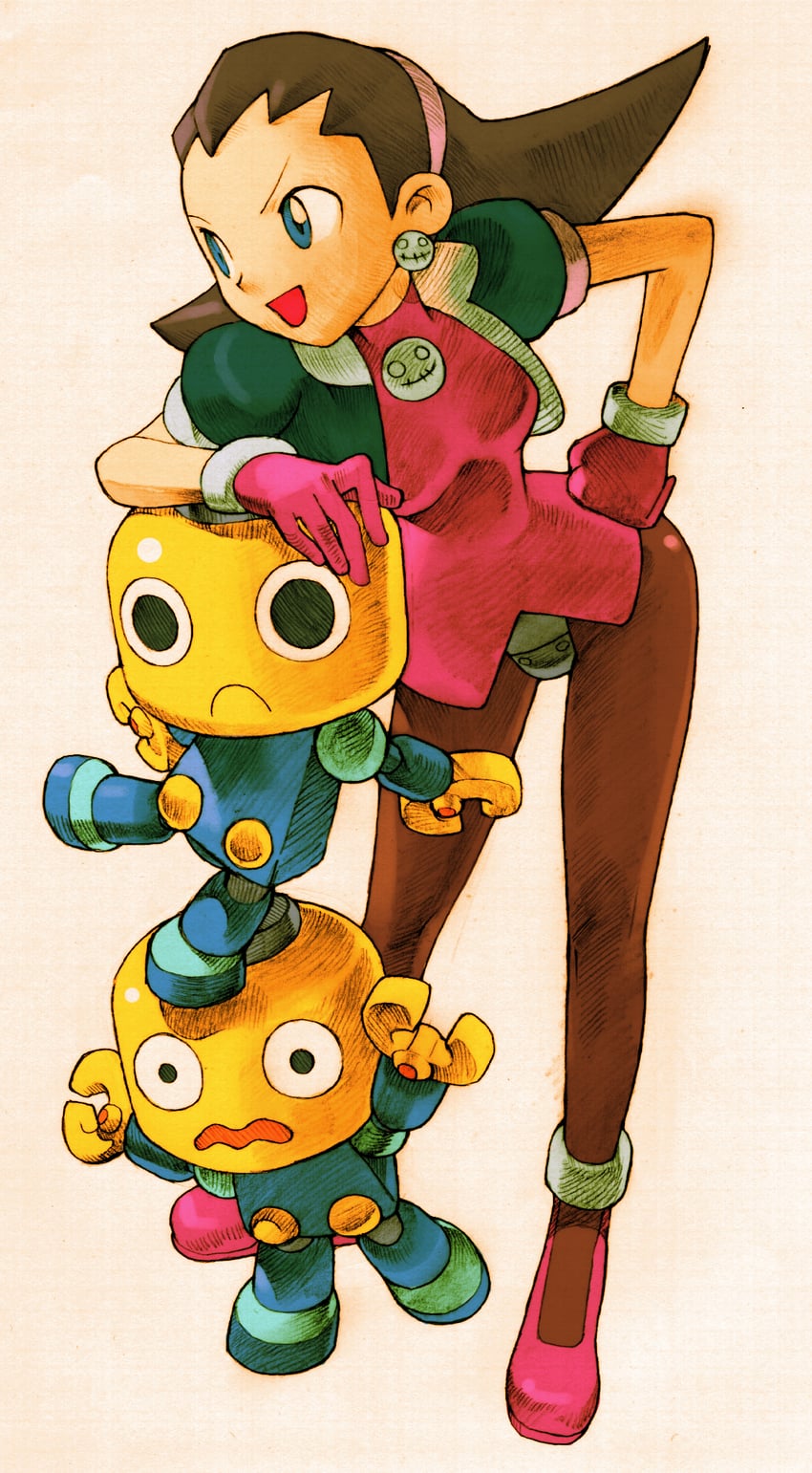 tron bonne and servbot (mega man and 3 more) drawn by bengus