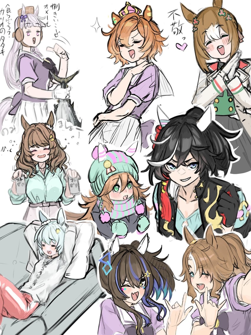 seiun sky, t.m. opera o, daitaku helios, katsuragi ace, fine motion, and 3 more (umamusume) drawn by friend_a1012