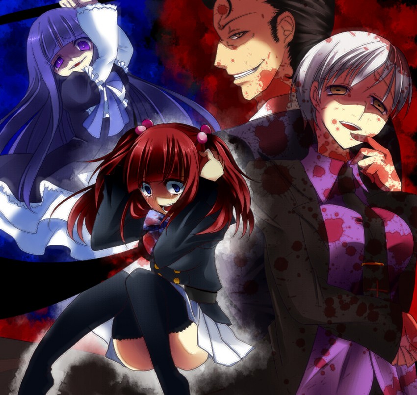 ushiromiya ange, frederica bernkastel, ushiromiya kyrie, and ushiromiya rudolf (umineko no naku koro ni) drawn by neon_ui