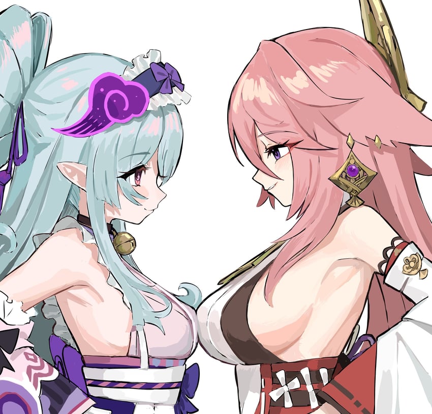 yae miko and yumemizuki mizuki (genshin impact) drawn by bfmelu