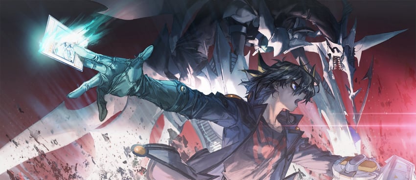 fudo yusei and shooting quasar dragon (yu-gi-oh! and 1 more) drawn by momentcorefly