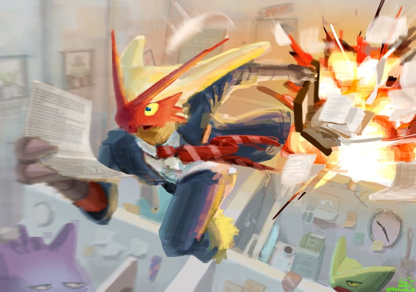 gengar, blaziken, sceptile, and swampert (pokemon) drawn by rhond_45