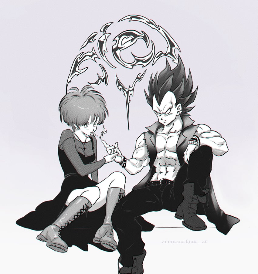 vegeta and bulma (dragon ball and 1 more) drawn by amachu_a