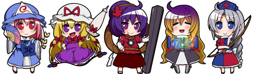 yakumo yukari, saigyouji yuyuko, hijiri byakuren, yasaka kanako, and yagokoro eirin (touhou) drawn by eichi_yuu