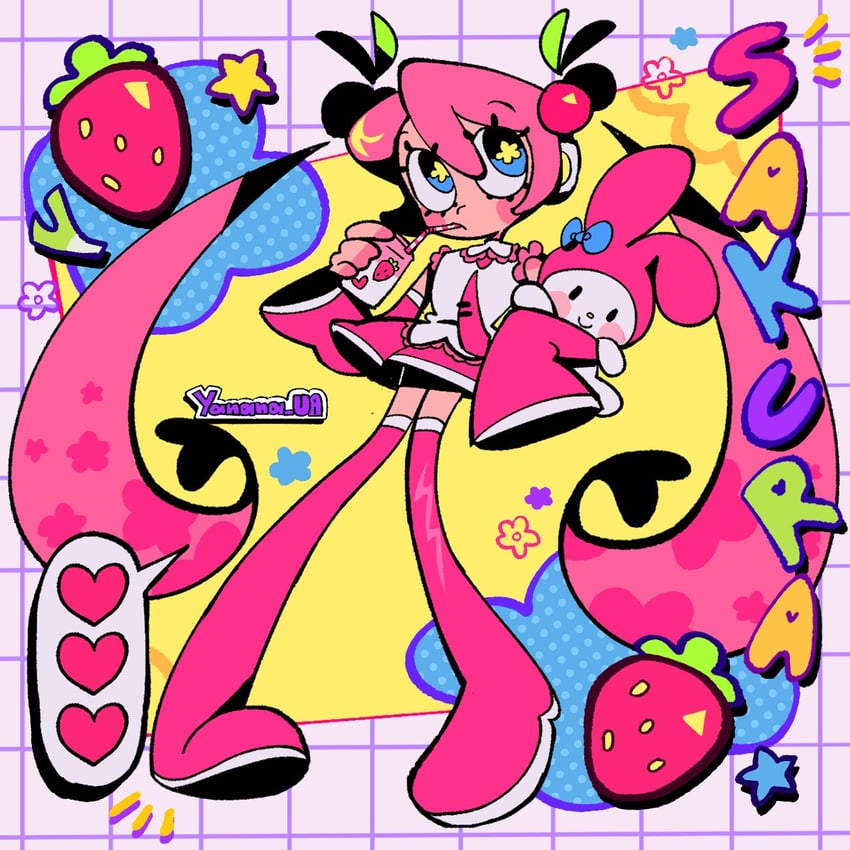 hatsune miku, sakura miku, and my melody (vocaloid and 2 more) drawn by yanana_ua