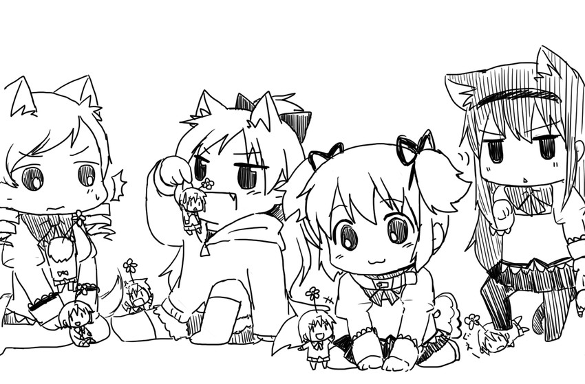 akemi homura, kaname madoka, miki sayaka, sakura kyoko, and tomoe mami (mahou shoujo madoka magica) drawn by dental_(dentalsan)