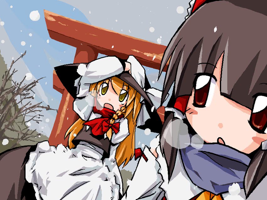 hakurei reimu and kirisame marisa (touhou) drawn by neki-t