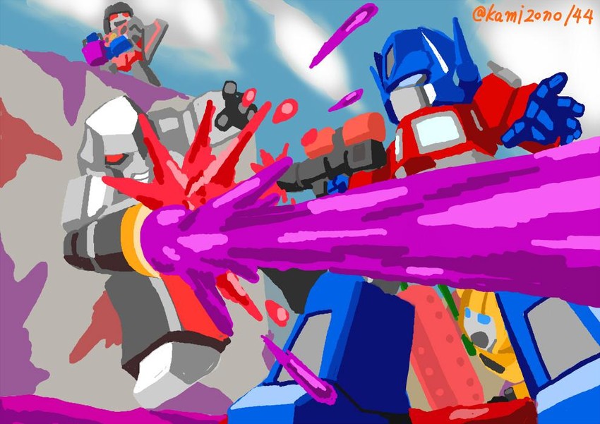 optimus prime, megatron, starscream, and bumblebee (splatoon and 2 more) drawn by kamizono_(spookyhouse)